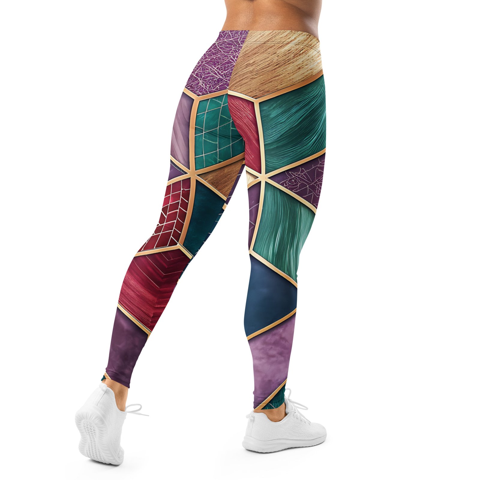Stained Glass Geometric Leggings Purple Gold Yoga Pants Stained Glass Geometric Leggings Purple Gold Yoga Pants