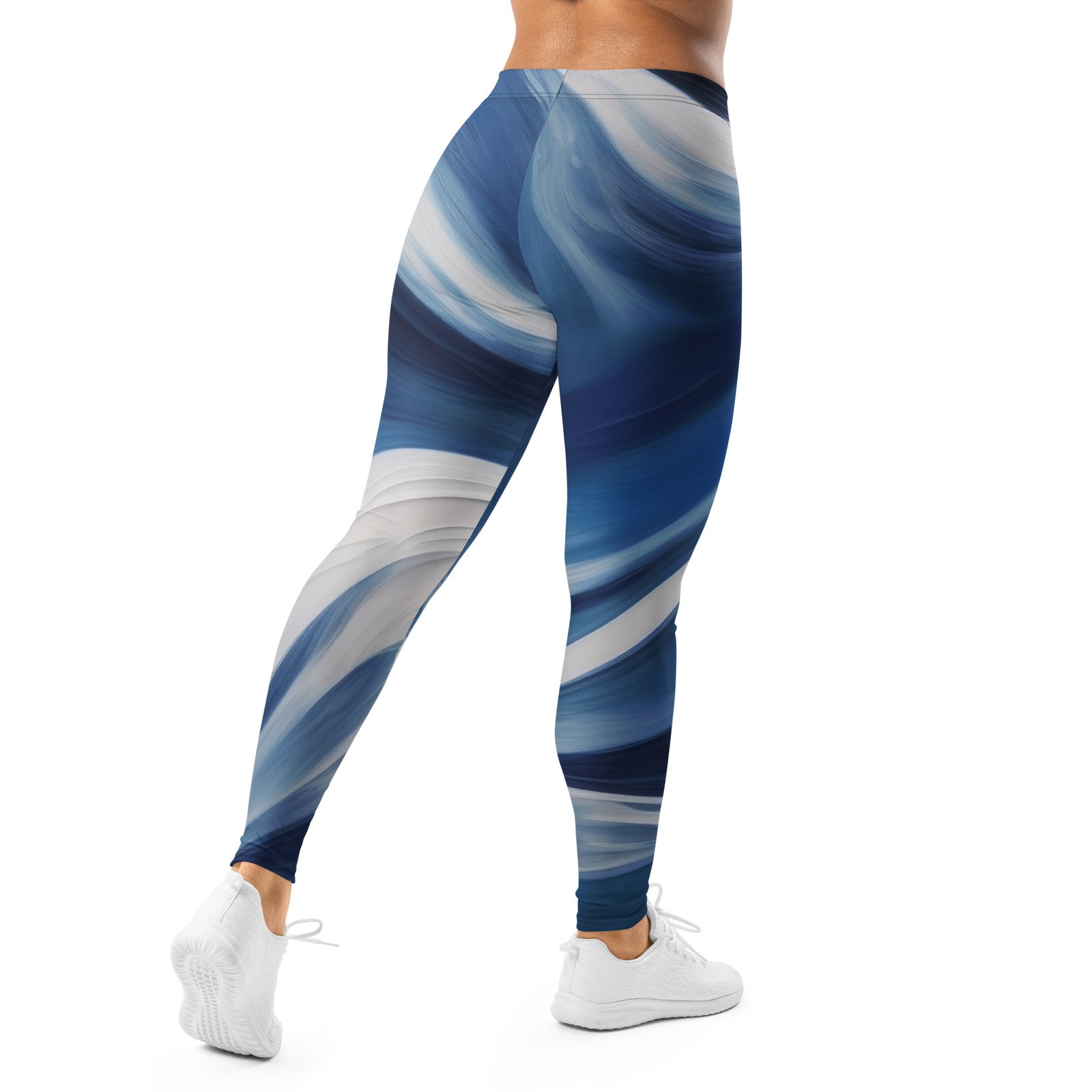 Blue Wave Leggings Abstract Navy & White Yoga Pants Blue Wave Leggings Abstract Navy & White Yoga Pants