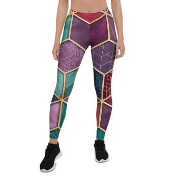 Stained Glass Geometric Leggings Purple Gold Yoga Pants
