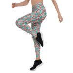 Tribal Geometric Leggings Teal & Red Diamond Yoga Pants