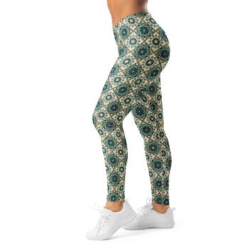Green Mandala Leggings Boho Geometric Yoga Pants