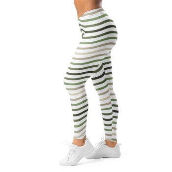 Green Striped Leggings Horizontal Stripe Yoga Pants