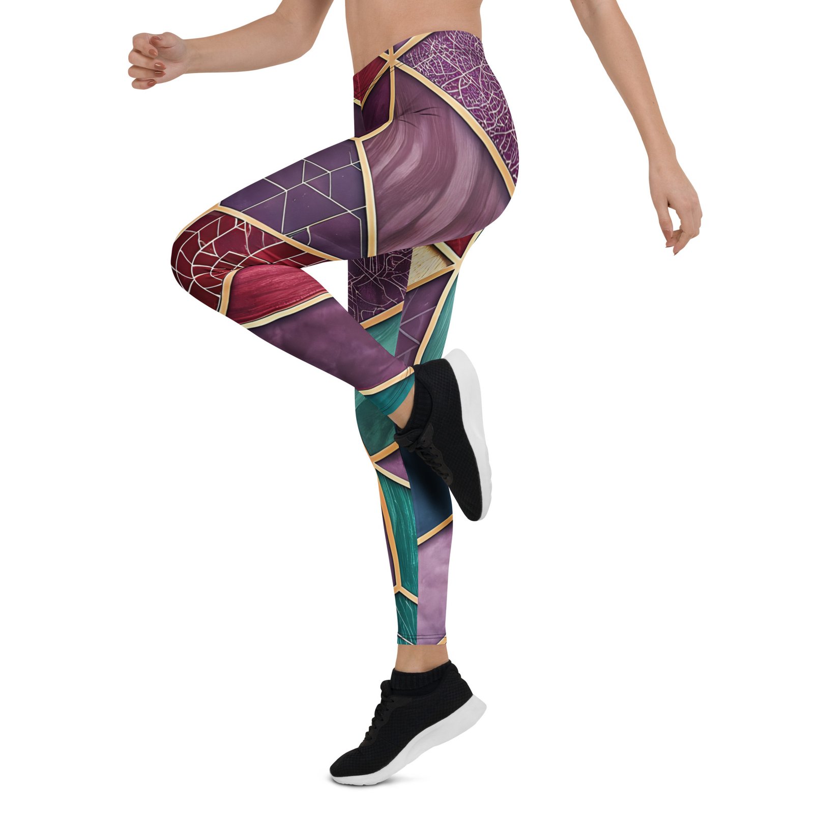 Stained Glass Geometric Leggings Purple Gold Yoga Pants Stained Glass Geometric Leggings Purple Gold Yoga Pants