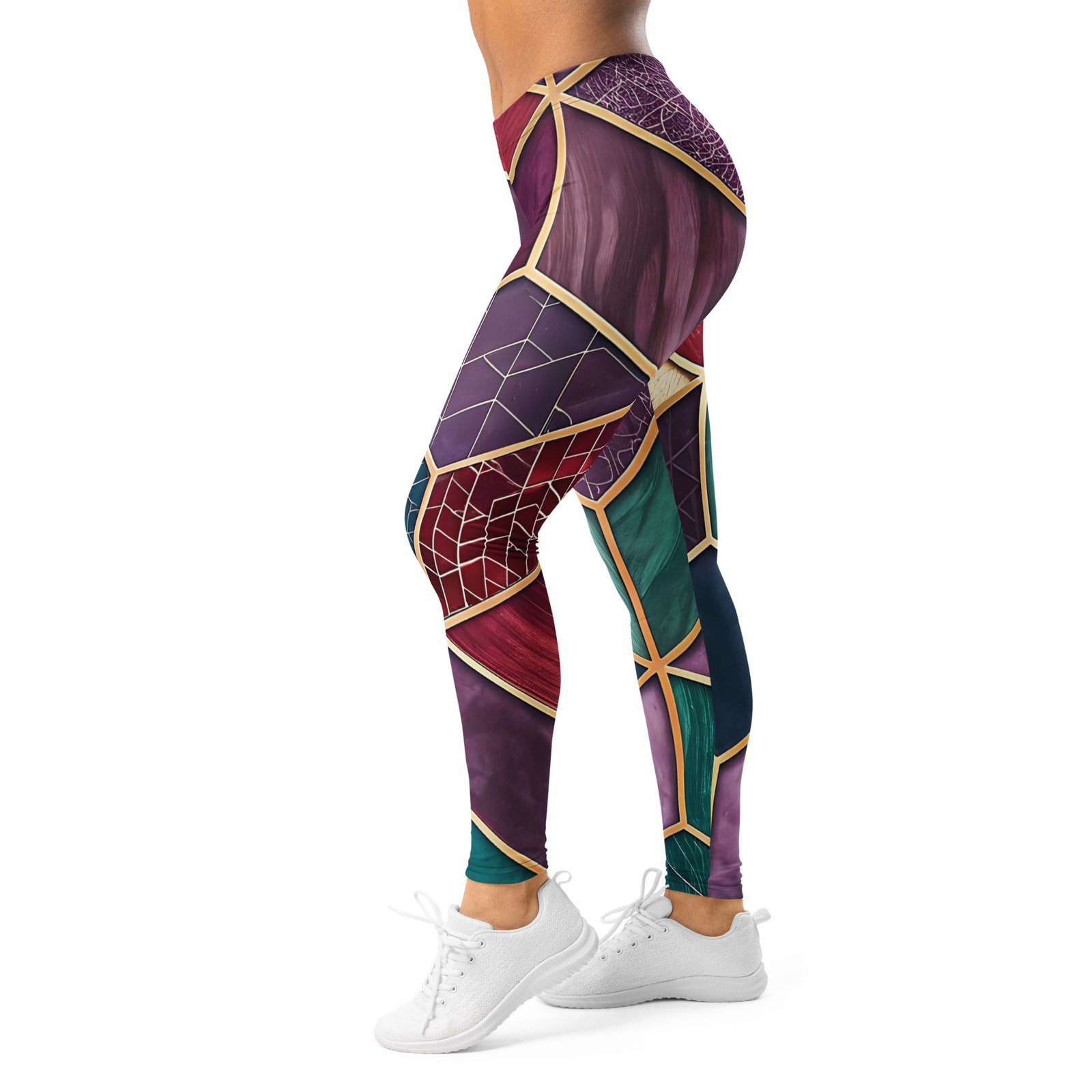 Stained Glass Geometric Leggings Purple Gold Yoga Pants Stained Glass Geometric Leggings Purple Gold Yoga Pants