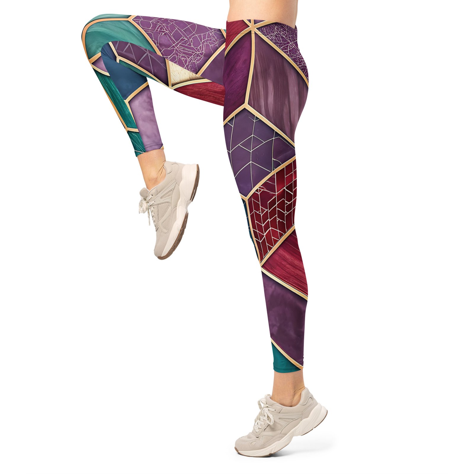 Stained Glass Geometric Leggings Purple Gold Yoga Pants Stained Glass Geometric Leggings Purple Gold Yoga Pants