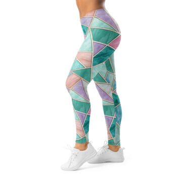 Pastel Geometric Leggings Teal Purple Gold Yoga Pants