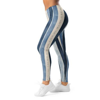 Denim Stripe Leggings Blue Faux Jean Print Yoga Pants