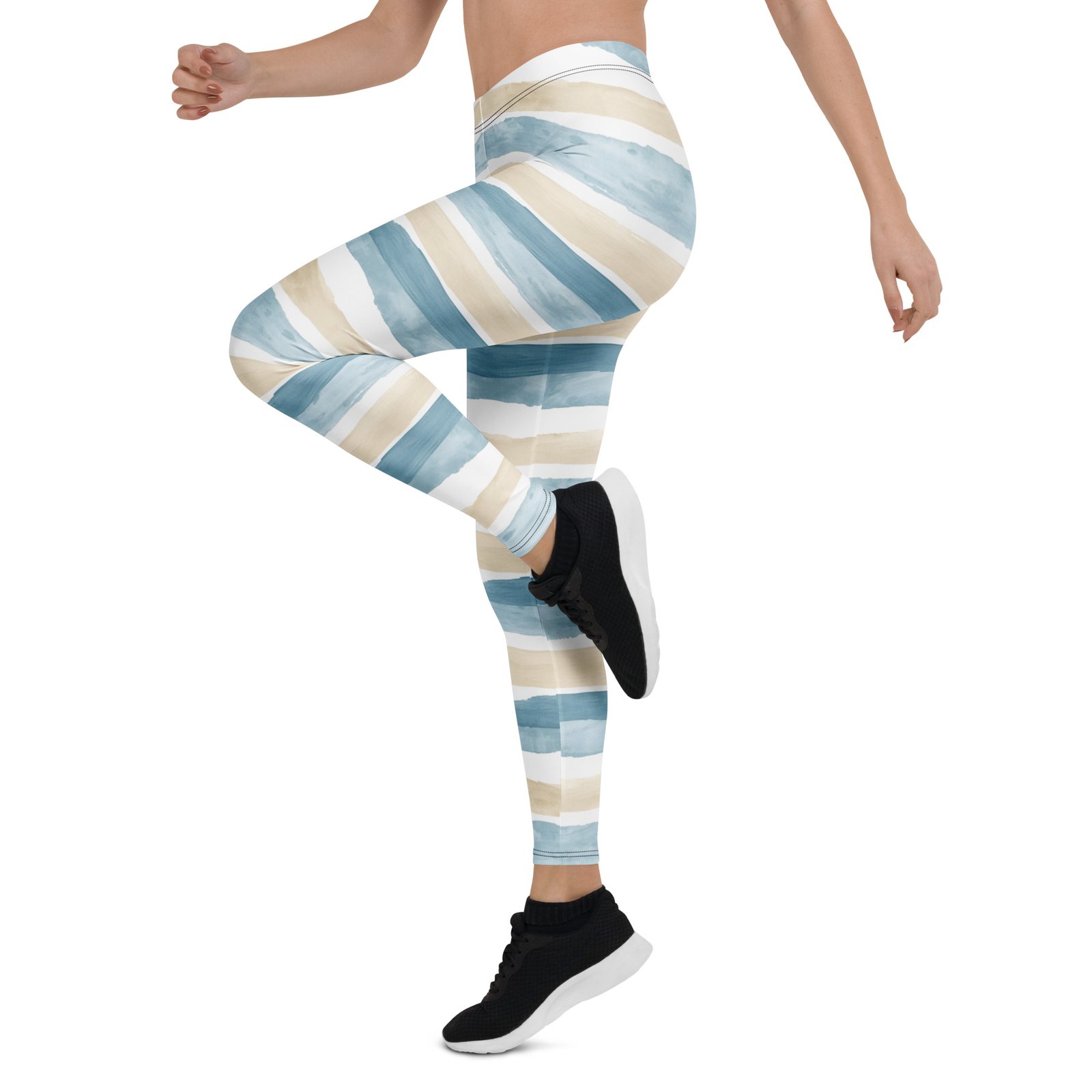 Watercolor Stripe Leggings Blue Beige Artistic Yoga Pants Watercolor Stripe Leggings Blue Beige Artistic Yoga Pants