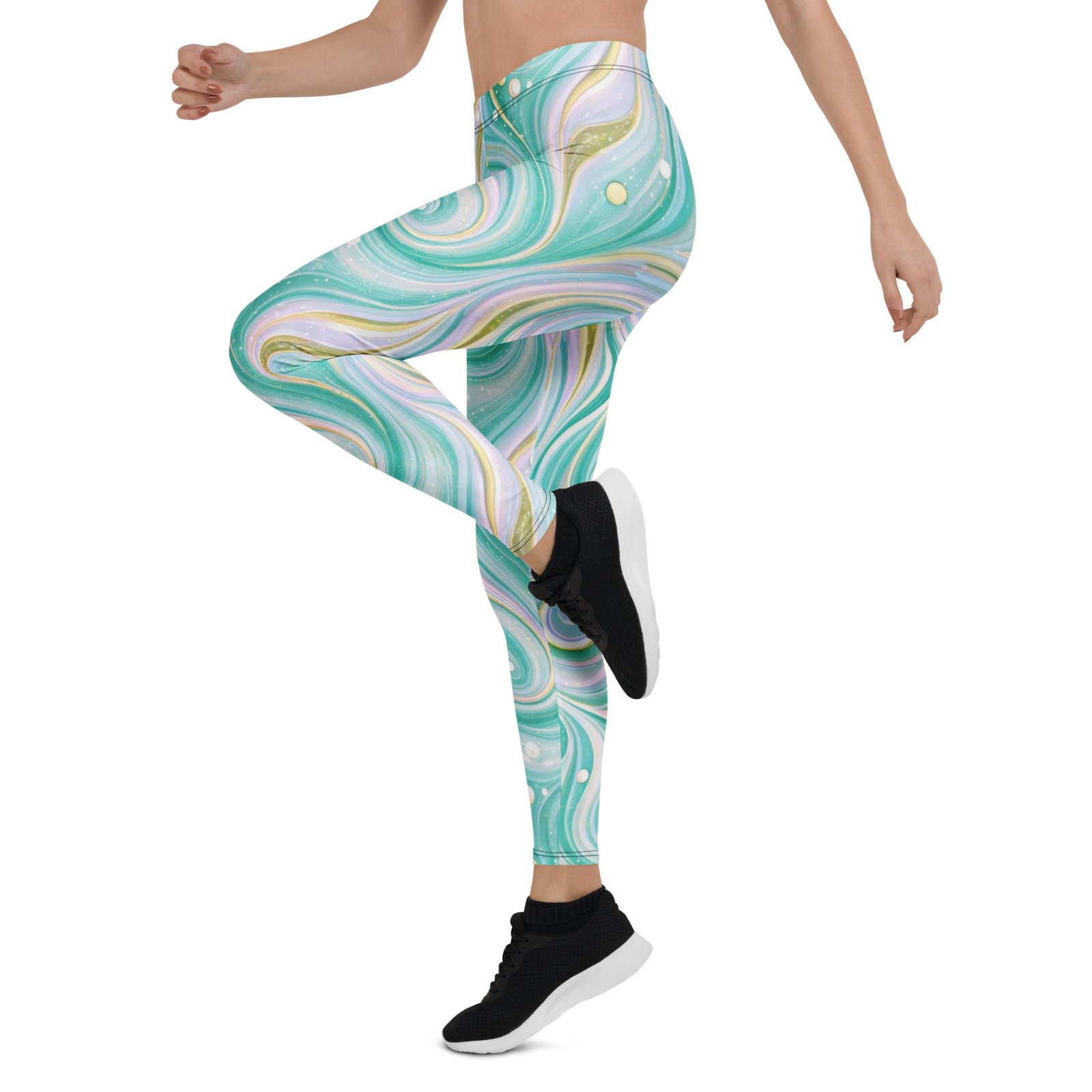 Teal Swirl Leggings Mint & Gold Liquid Marble Pants Teal Swirl Leggings Mint & Gold Liquid Marble Pants
