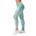 Teal Swirl Leggings Mint & Gold Liquid Marble Pants