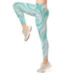 Teal Swirl Leggings Mint & Gold Liquid Marble Pants