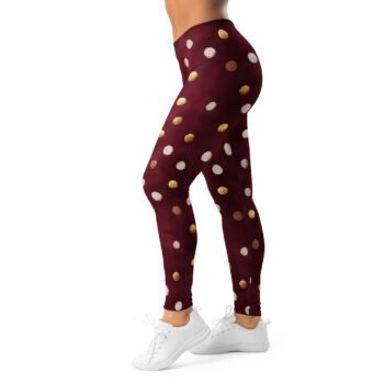 Burgundy Polka Dot Leggings Gold & Silver Foil Yoga Pants