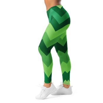 Green Chevron Leggings Zigzag Pattern Yoga Pants