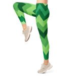 Green Chevron Leggings Zigzag Pattern Yoga Pants