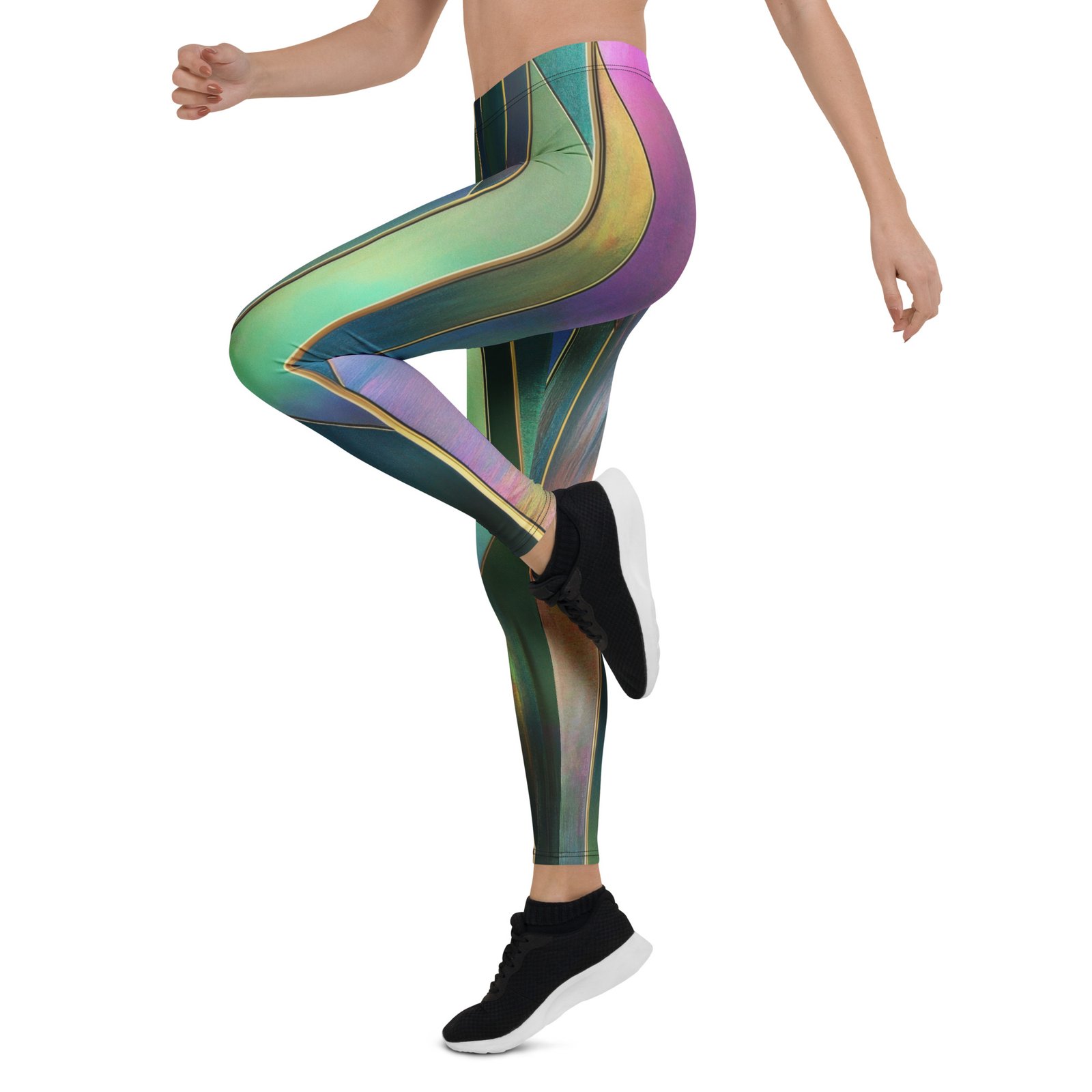 Green Gold Leggings Blue Geometric Yoga Pants Green Gold Leggings Blue Geometric Yoga Pants
