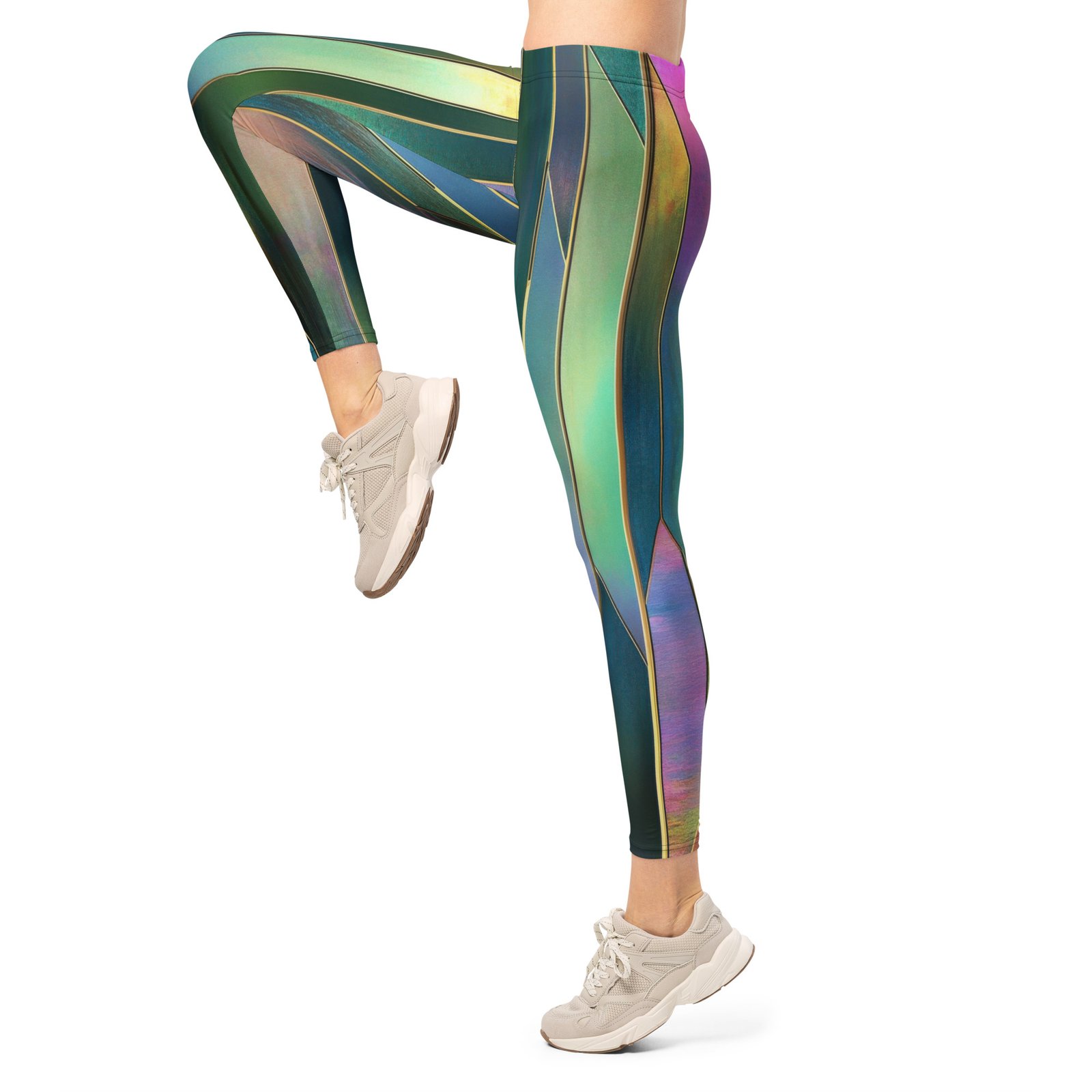 Green Gold Leggings Blue Geometric Yoga Pants Green Gold Leggings Blue Geometric Yoga Pants