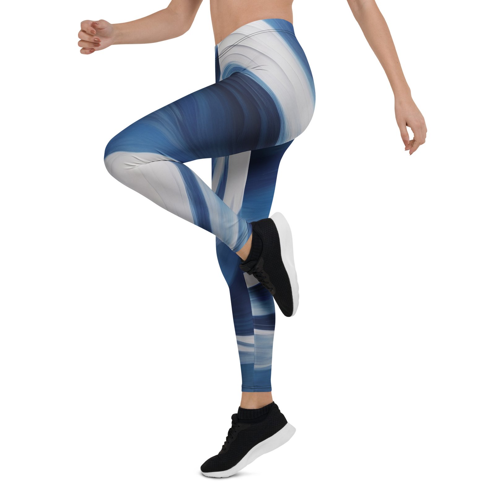 Blue Wave Leggings Abstract Navy & White Yoga Pants Blue Wave Leggings Abstract Navy & White Yoga Pants