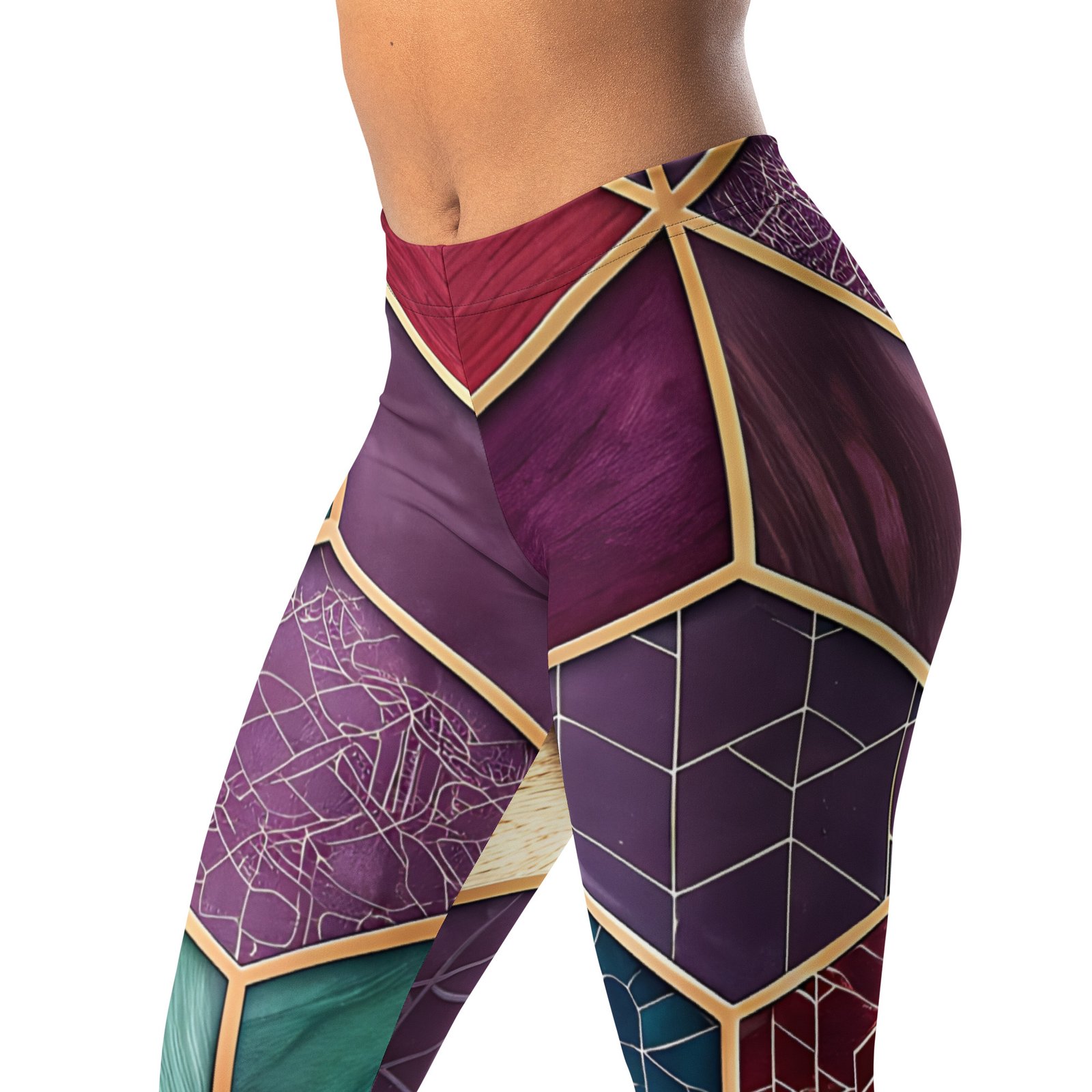 Stained Glass Geometric Leggings Purple Gold Yoga Pants Stained Glass Geometric Leggings Purple Gold Yoga Pants