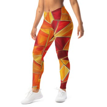 Stained Glass Leggings Red Orange Geometric Yoga Pants