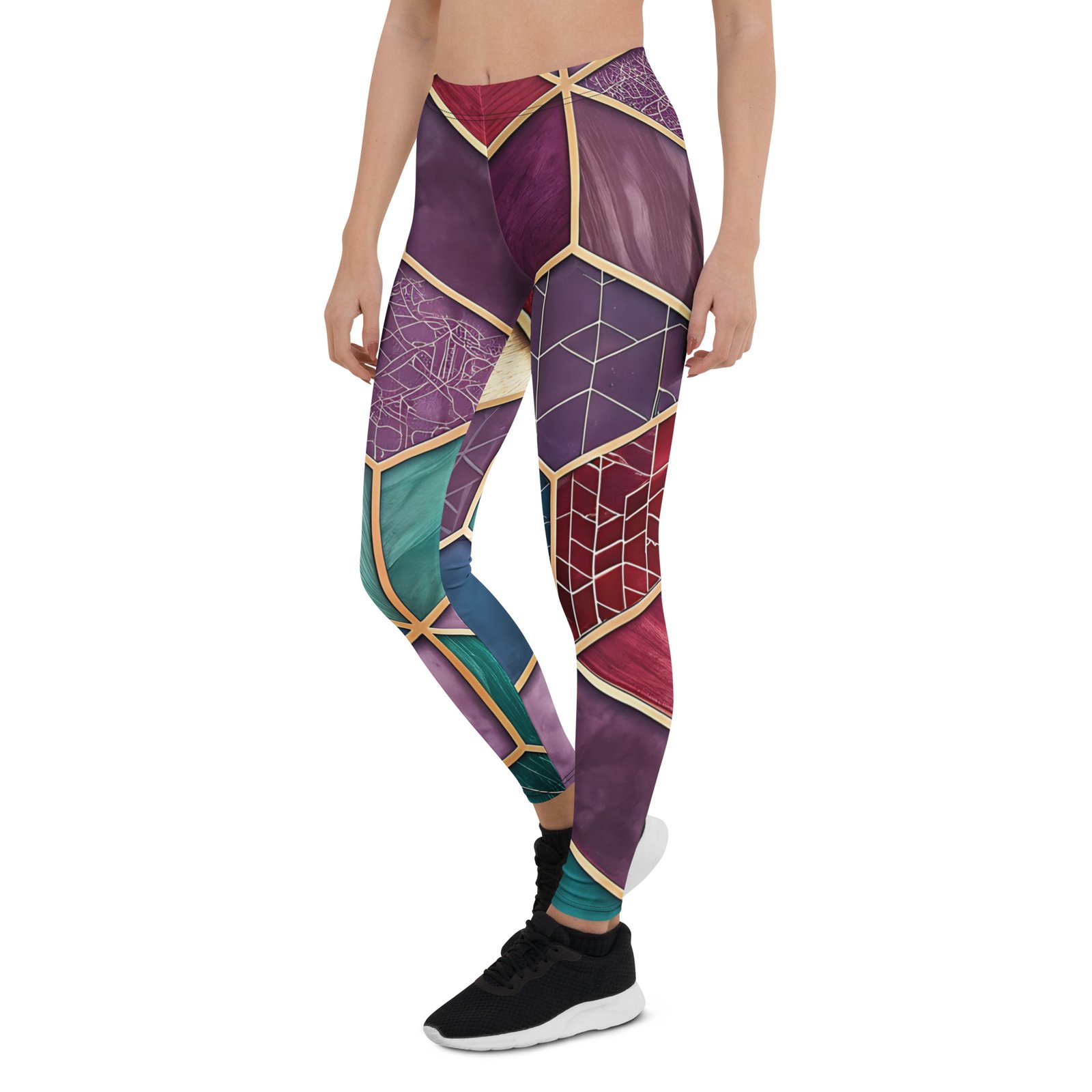 Stained Glass Geometric Leggings Purple Gold Yoga Pants Stained Glass Geometric Leggings Purple Gold Yoga Pants