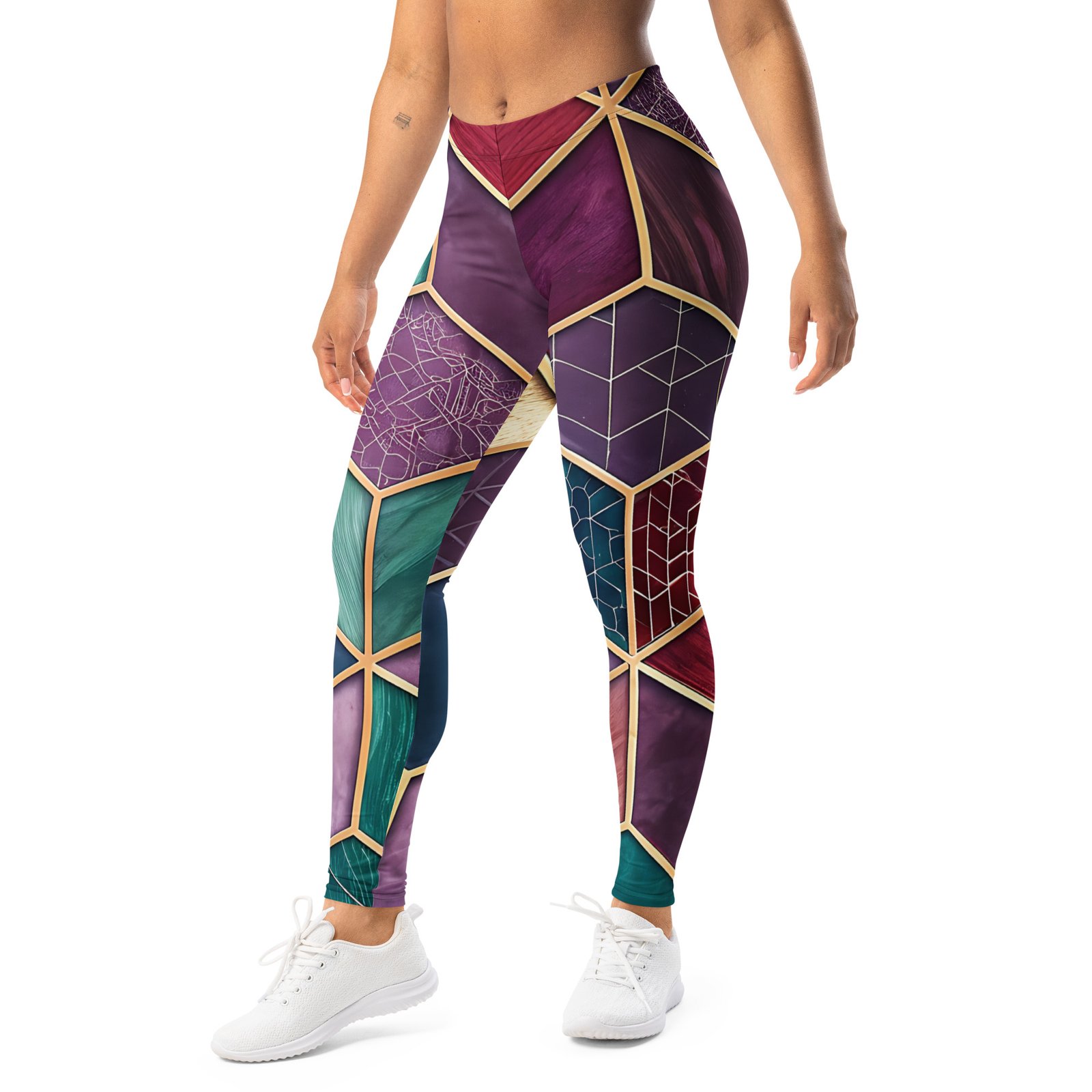 Stained Glass Geometric Leggings Purple Gold Yoga Pants Stained Glass Geometric Leggings Purple Gold Yoga Pants