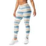 Watercolor Stripe Leggings Blue Beige Artistic Yoga Pants