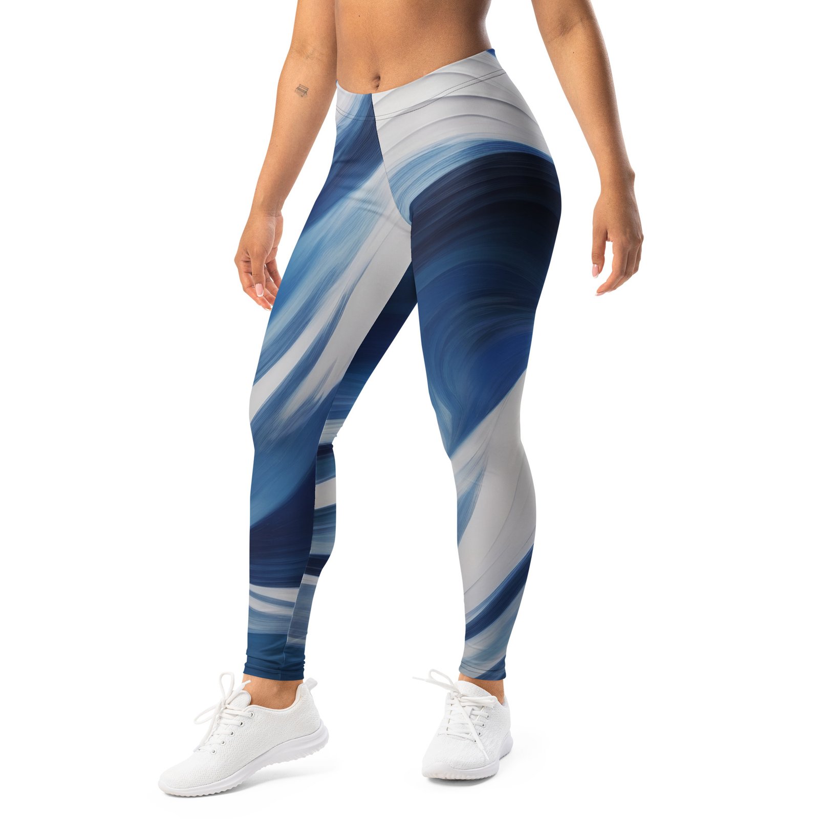 Blue Wave Leggings Abstract Navy & White Yoga Pants Blue Wave Leggings Abstract Navy & White Yoga Pants