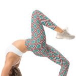 Tribal Geometric Leggings Teal & Red Diamond Yoga Pants