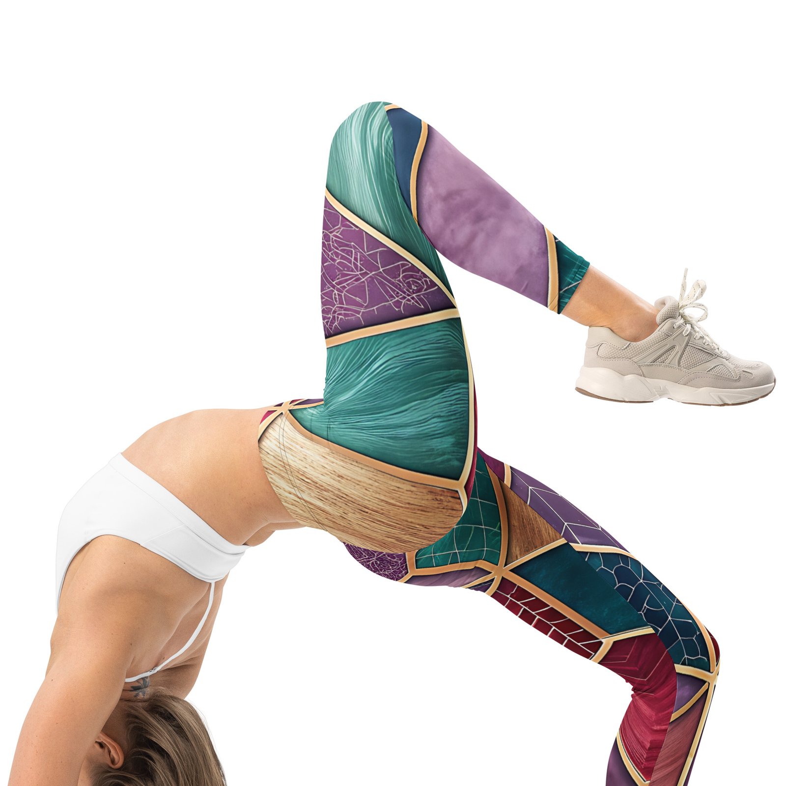 Stained Glass Geometric Leggings Purple Gold Yoga Pants Stained Glass Geometric Leggings Purple Gold Yoga Pants