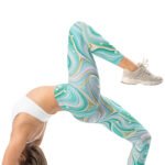 Teal Swirl Leggings Mint & Gold Liquid Marble Pants