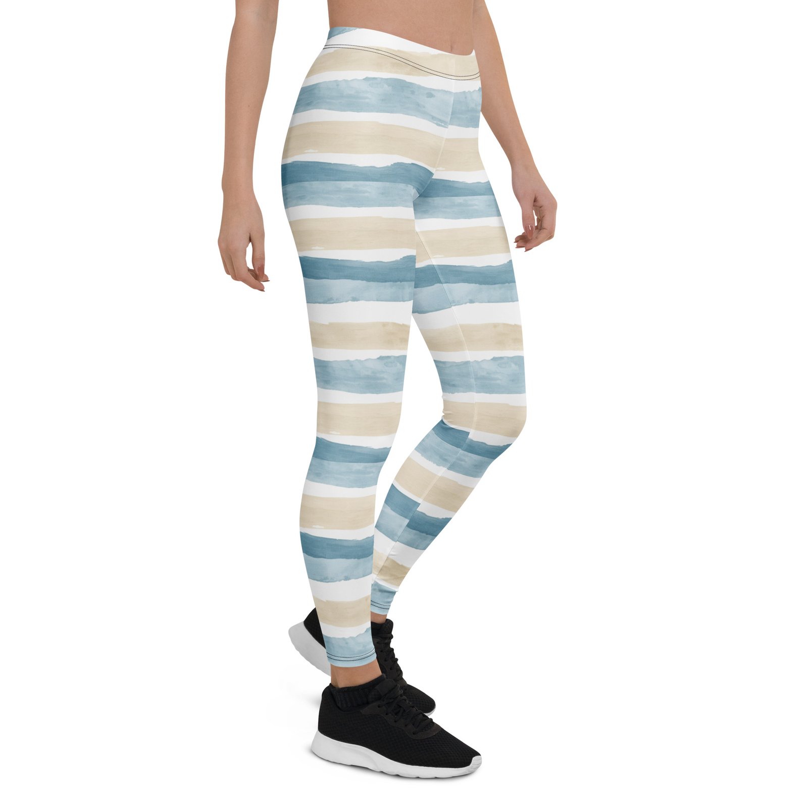 Watercolor Stripe Leggings Blue Beige Artistic Yoga Pants Watercolor Stripe Leggings Blue Beige Artistic Yoga Pants