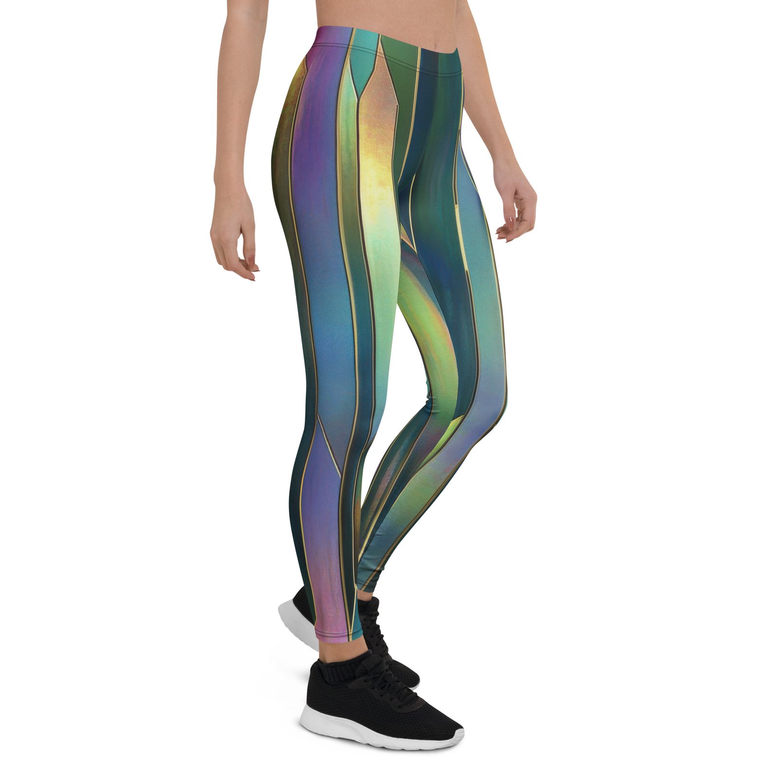 Green Gold Leggings Blue Geometric Yoga Pants Green Gold Leggings Blue Geometric Yoga Pants