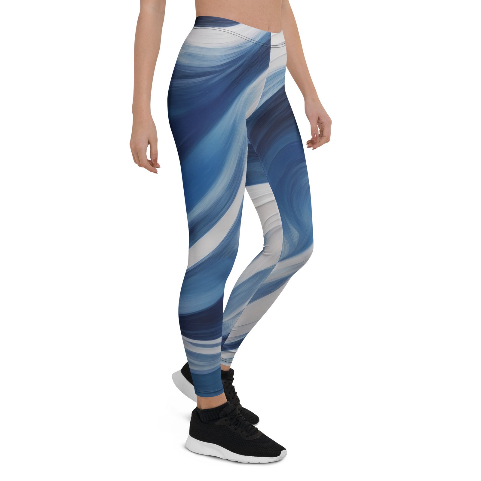 Blue Wave Leggings Abstract Navy & White Yoga Pants Blue Wave Leggings Abstract Navy & White Yoga Pants
