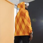 Orange Argyle Hoodie Classic Diamond Pattern Pullover