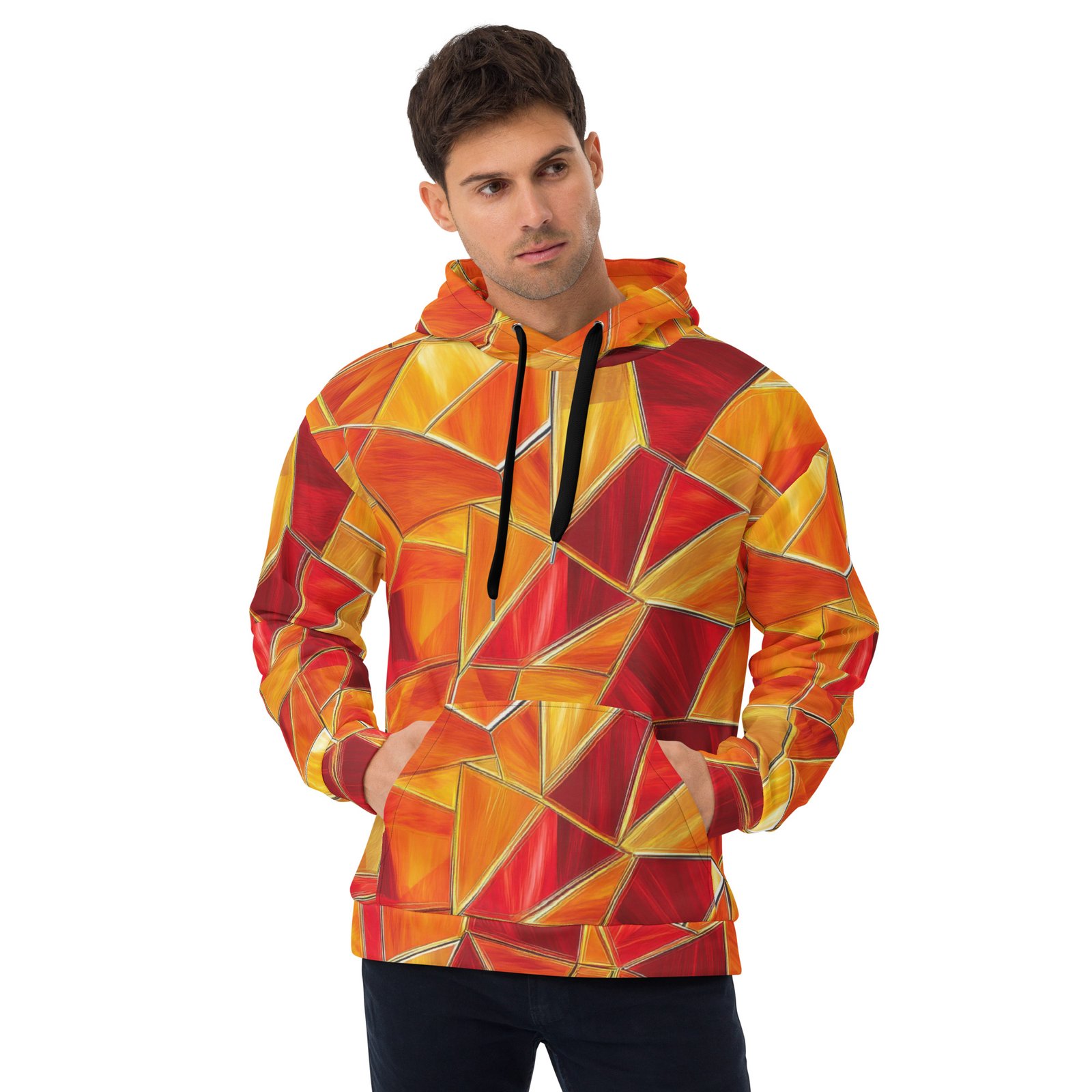 Orange Street Art Hoodie - Abstract Geometric Pullover Orange Street Art Hoodie - Abstract Geometric Pullover