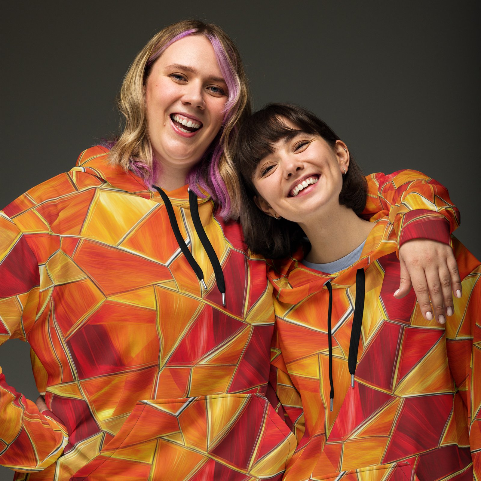 Orange Street Art Hoodie - Abstract Geometric Pullover Orange Street Art Hoodie - Abstract Geometric Pullover