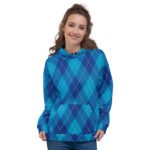 Blue Argyle Hoodie Classic Diamond Pattern Pullover