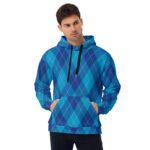 Blue Argyle Hoodie Classic Diamond Pattern Pullover