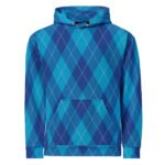 Blue Argyle Hoodie Classic Diamond Pattern Pullover