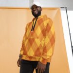 Orange Argyle Hoodie Classic Diamond Pattern Pullover