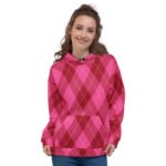 Pink Argyle Hoodie Classic Diamond Pattern Pullover