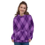 Purple Argyle Hoodie Classic Diamond Pattern Pullover
