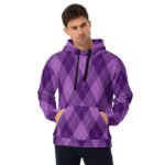 Purple Argyle Hoodie Classic Diamond Pattern Pullover