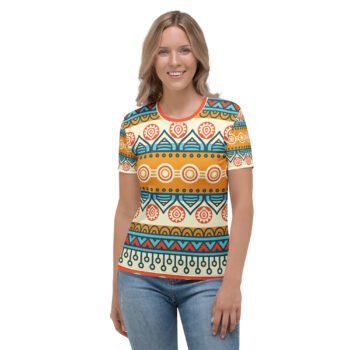 Ethnic Geometric T-shirt - Colorful Tribal Pattern Women's Tee