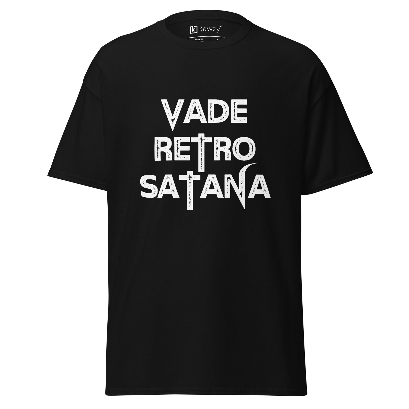 unisex-classic-tee-black-front-6a623eaf0fbff.jpg Vade Retro Satana T-shirt - Gothic Latin Phrase Tee