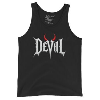 Devil Horns Tank Top Gothic Metal Lettering Black Tee
