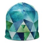 Teal Watercolor Triangle Beanie Geometric Winter Hat