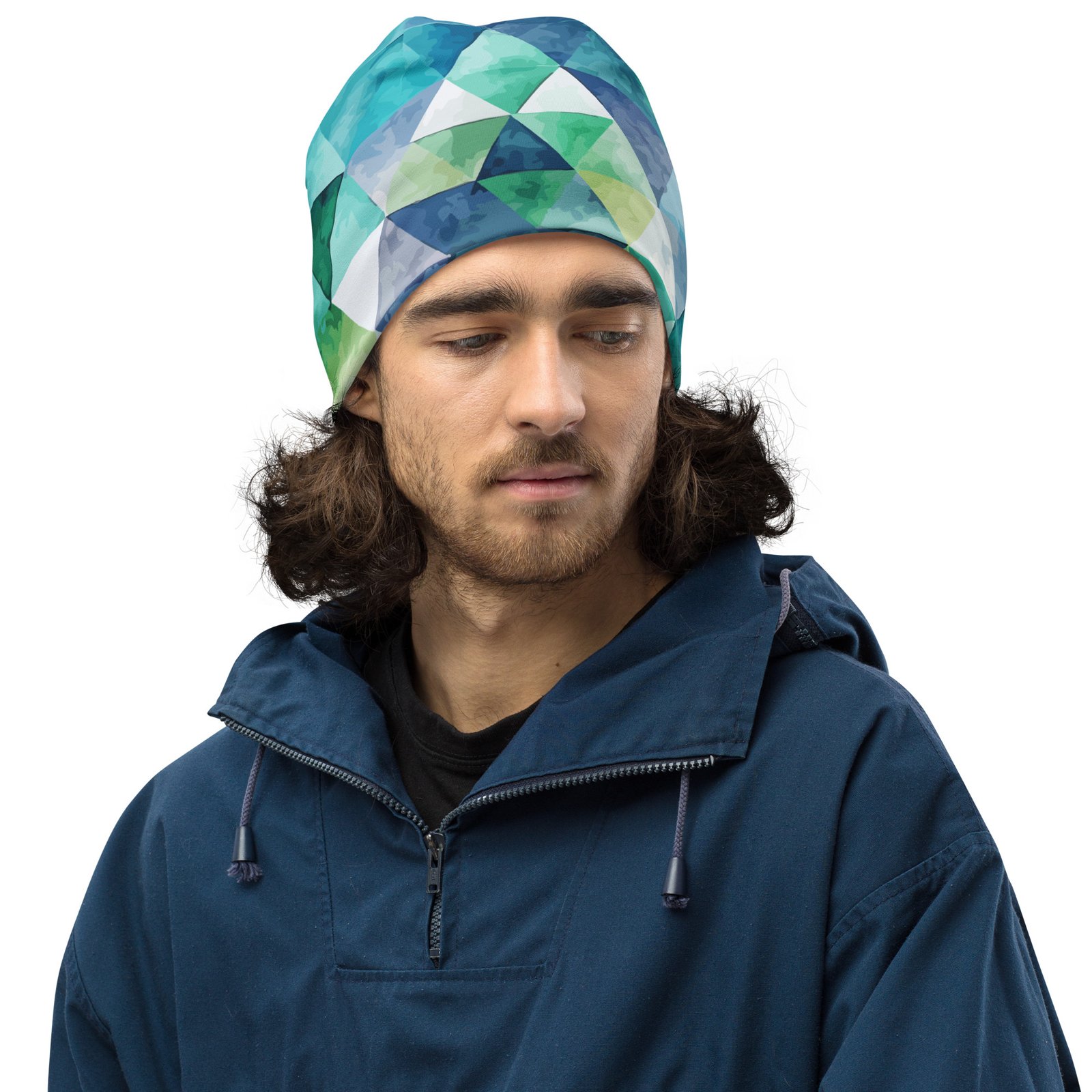 Teal Watercolor Triangle Beanie Geometric Winter Hat Teal Watercolor Triangle Beanie Geometric Winter Hat