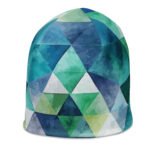 Teal Watercolor Triangle Beanie Geometric Winter Hat