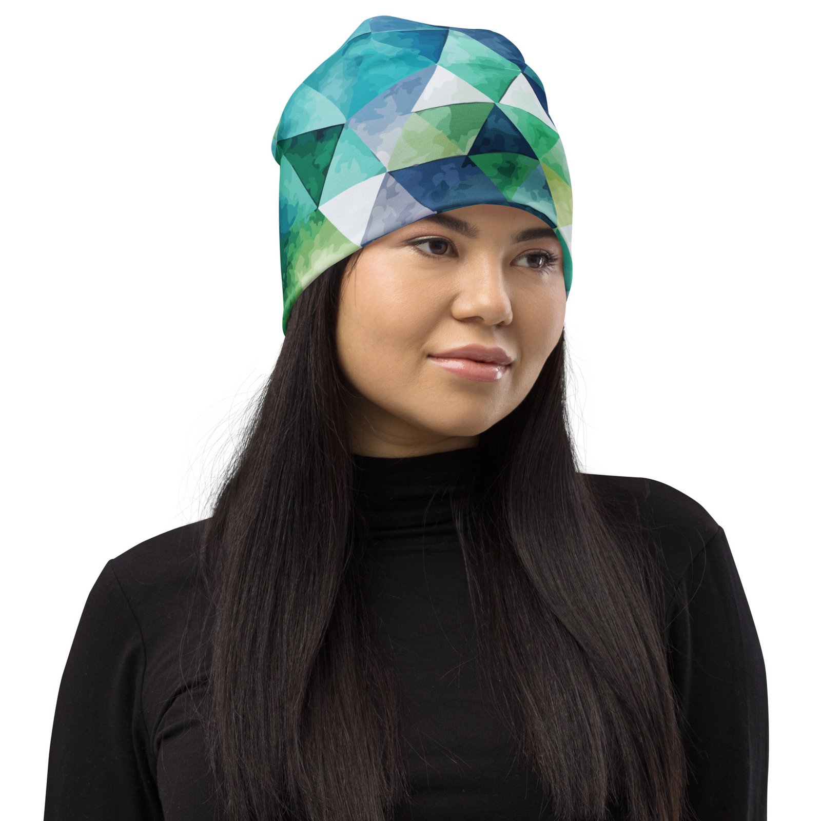 Teal Watercolor Triangle Beanie Geometric Winter Hat Teal Watercolor Triangle Beanie Geometric Winter Hat